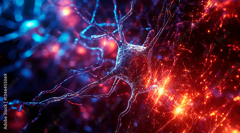 Poster science and technology presentation template with a digital plexus-style network background, copy sp