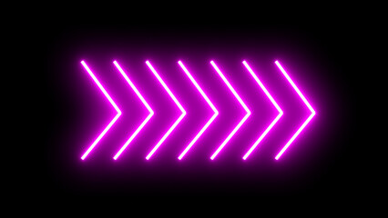 Glowing purple neon single arrow moving right on black background