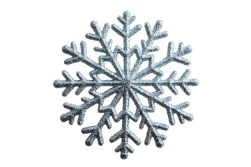 Decorative silver glitter snowflake on transparent background