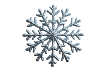 Decorative silver glitter snowflake on transparent background