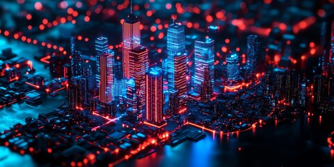 Cyberpunk Cityscape: Neon-Lit Towers and Glowing Streets