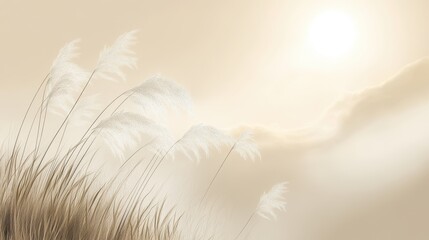 Golden Sunset Pampas Grass with Serene Nature Background.