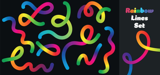 Lines with Color Gradient. Abstract Vector 3D Shapes. Wave Design Elements for Backgrounds, Patterns, Posters and Banners. Wavy Rainbow Ribbons. Spiral Geometric Graphics