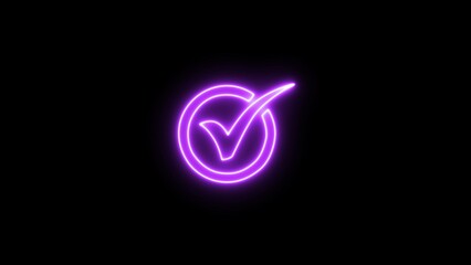 Neon beautiful blue neon tick mark icon background. neon successful symbol, check mark, tick mark.