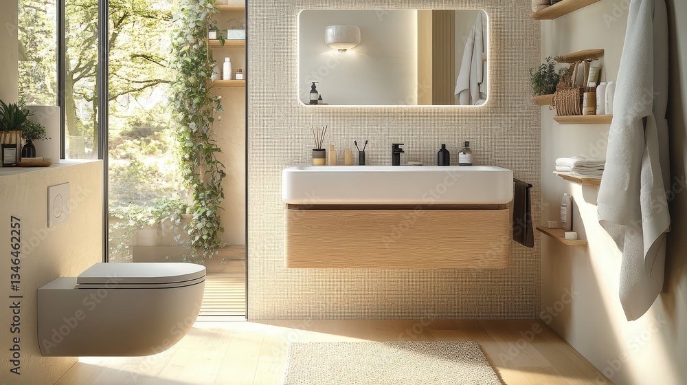 Aufkleber a tiny bathroom with vertical storage and slim fixtures designed to save space without compromising 