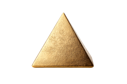 Gold triangular sculpture with smooth surface and sharp edges