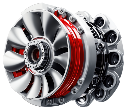 PNG Mechanical turbine component with red and silver parts