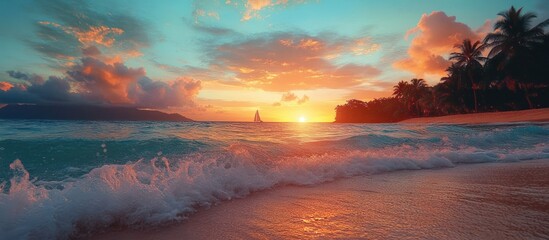 Tropical Sunset Beach Wave