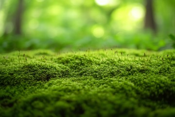 Naklejka premium Step into the enchanting verdant forest floor, decorated with a velvety moss blanket, beckoning you on a fascinating journey of awe and charm