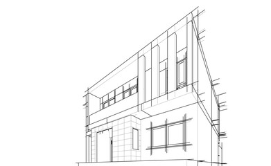 Urban Wireframe house 3D sketch – Modern Architectural Perspective