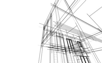 Fototapeta premium Urban Wireframe house 3D sketch – Modern Architectural Perspective
