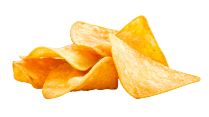 Crispy golden potato chips isolated on transparent background,  highquality png image for foodrelated designs