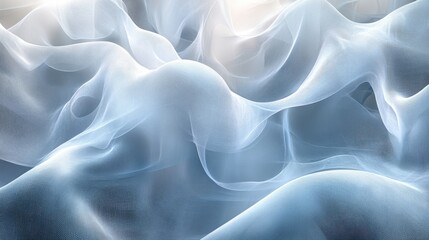 Obraz premium Blue silk fabric waves, draped, studio shot, soft light, background blur