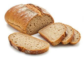 Whole grain bread and sliced pieces isolated on White transparent background, Ai Genarated