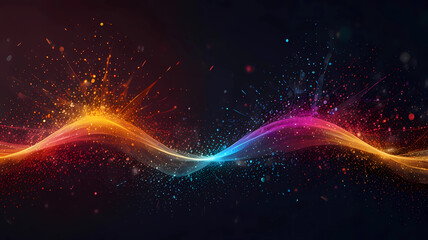 Fototapeta premium Electric colorful light wave dispersing through a black universe backdrop banner image