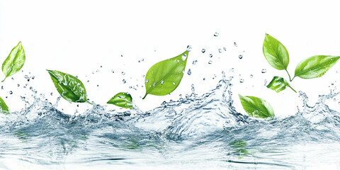 A water droplet is surrounded by leaves, creating a serene