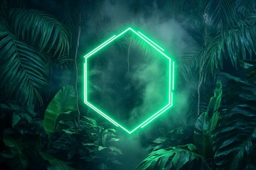 Green Neon Hexagon in Tropical Foliage
