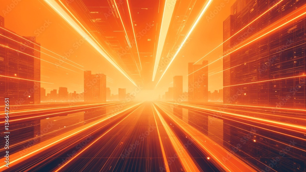 Poster abstract world of technology through a orange geometric lens, where lines and shapes converge to cre