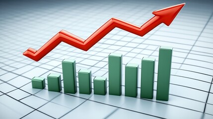 Obraz premium Upward Trending Graph Showing Business Growth and Success Financial Data Chart with Red Arrow