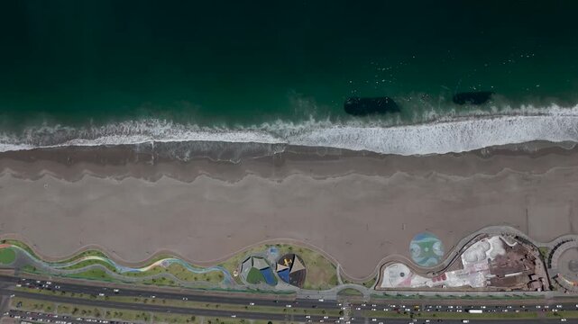 Iquique playa brava chile tarapaca cavancha day beach blue sky drone above