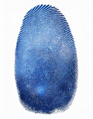 Huella dactilar azul, sobre fondo blanco.