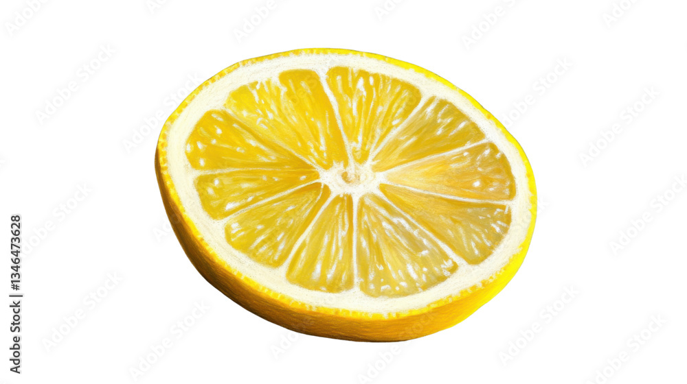 Poster juicy lemon slice showing refreshing pulp and rind on transparent background