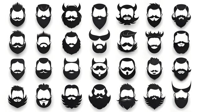 collection of fashion trends of beard and moustache. mannequin heads with moustache and beard of different styles. mockups for barbershop	

