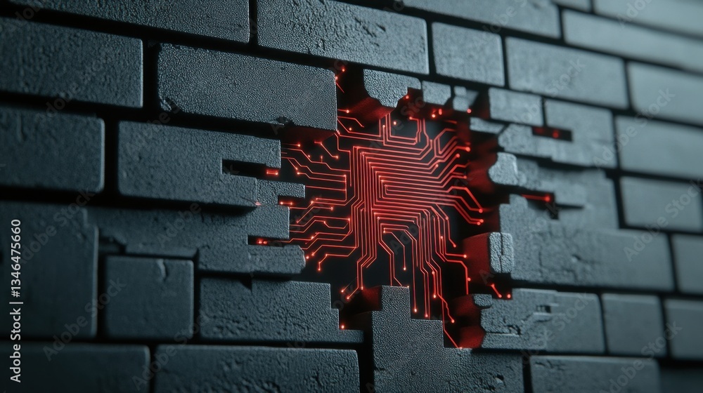 Poster abstract minimalist circuit design breaking through wall texture