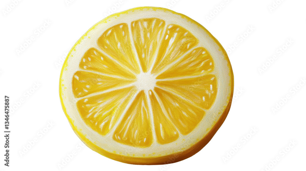 Poster lemon slice showing its texture and segments on transparent background