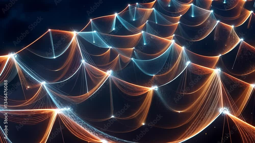 Poster A series of orange and blue lines are shown in the image. The lines are arranged in a way that they look like a wave