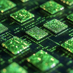 Obraz premium Illuminated circuit boards displaying abstract electronic components within a network