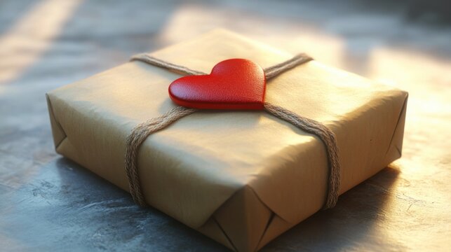 Neatly Wrapped Parcel with Heart Shaped Tag for Special Occasions