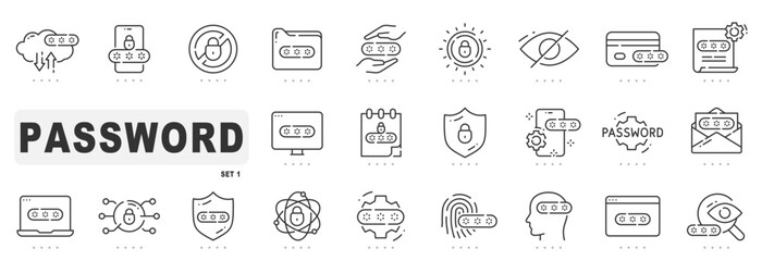 Set of password related line icons. Editable stroke