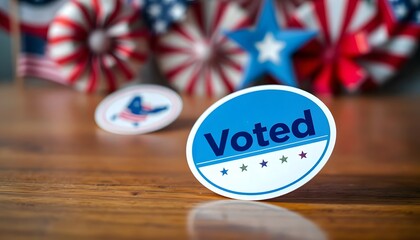 Election participation voted sticker highlights political engagement in american democracy