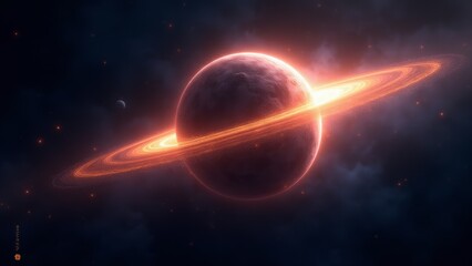 Obraz premium Ringed Planet With Glowing Celestial Body