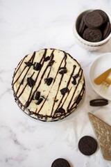 Homemade Cookies and cream cheesecake, selective focus