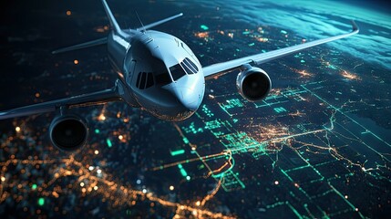 A flight simulation screen with flight details, transportation routes, and data for passengers traveling to different destinations.