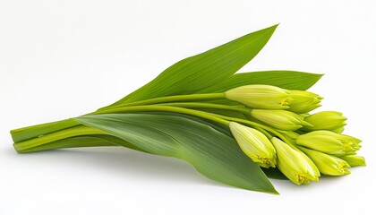 Fototapeta premium Fresh, Green, Elegant Bouquet of Delicate Lisianthus Flowers Isolated on a Pure White Background