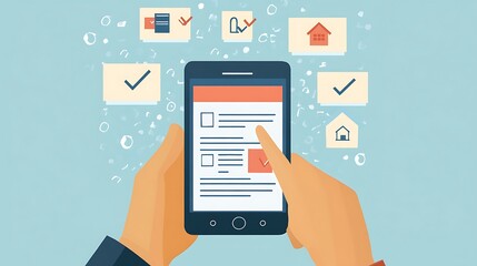 Smartphone Checklist App Illustration, Illustration of hands holding a smartphone with a checklist app