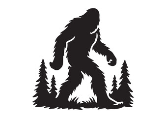 Bigfoot silhouette sasquatch big foot pictogram silhouette black color isolated on white background Vector illustration