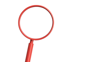 Red magnifying glass with transparent background for exploration needs