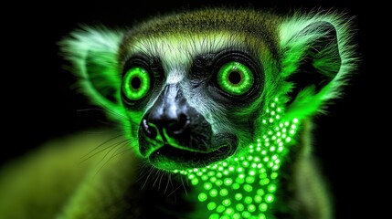Close-up of lemur with vibrant green glow