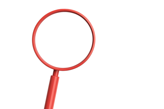 Red magnifying glass with transparent background for exploration needs