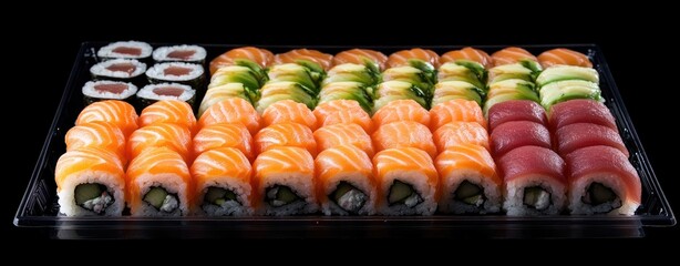 Assorted Sushi Platter, Restaurant Delivery, Dark Background