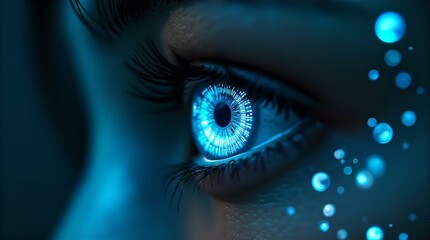 Fototapeta premium Futuristic Blue Digital Eye Close-Up Cybernetic Technology