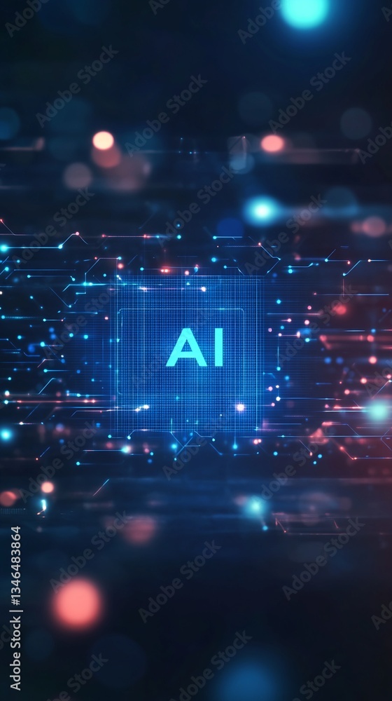 Poster ai symbol with circuitry and bokeh lights