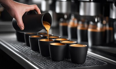 Barista pouring espresso shots in cafe