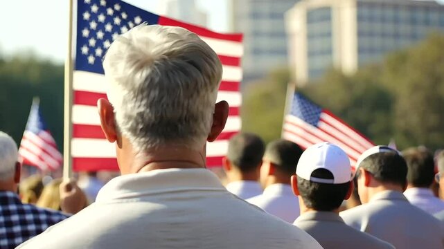 Veterans Marching with American Banner at July 4th Celebration