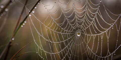 Intricate Spider Web with Dew Drops in Nature