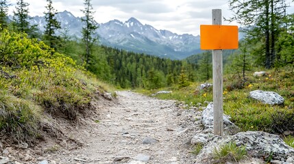 Nature trail signpost amidst spring flora mountain landscape outdoor scene scenic view
